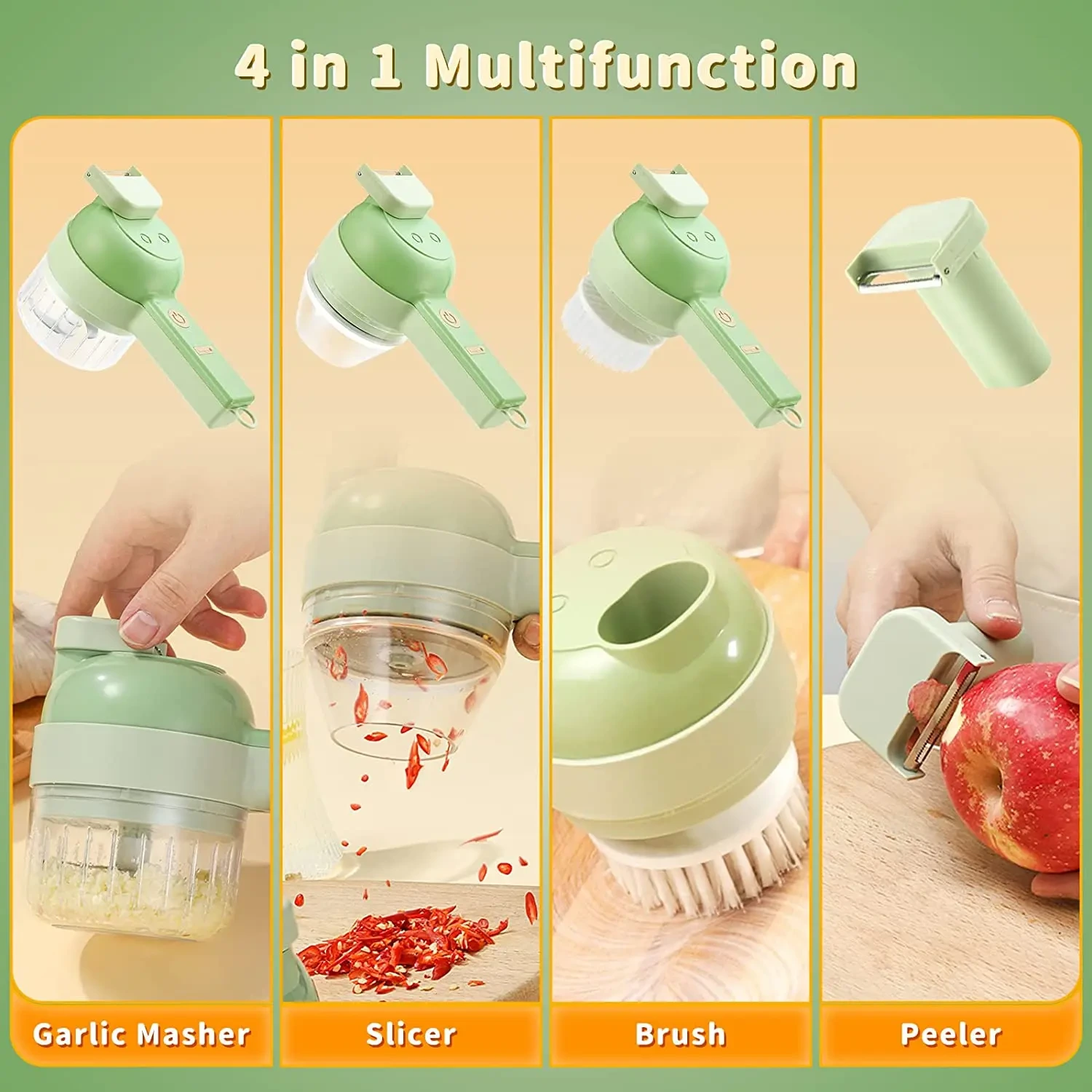 4 In 1 Handheld Electric Vegetable Cutter Set Wireless Gatling Portable Slicer Rechargeable Garlic Chopper 10