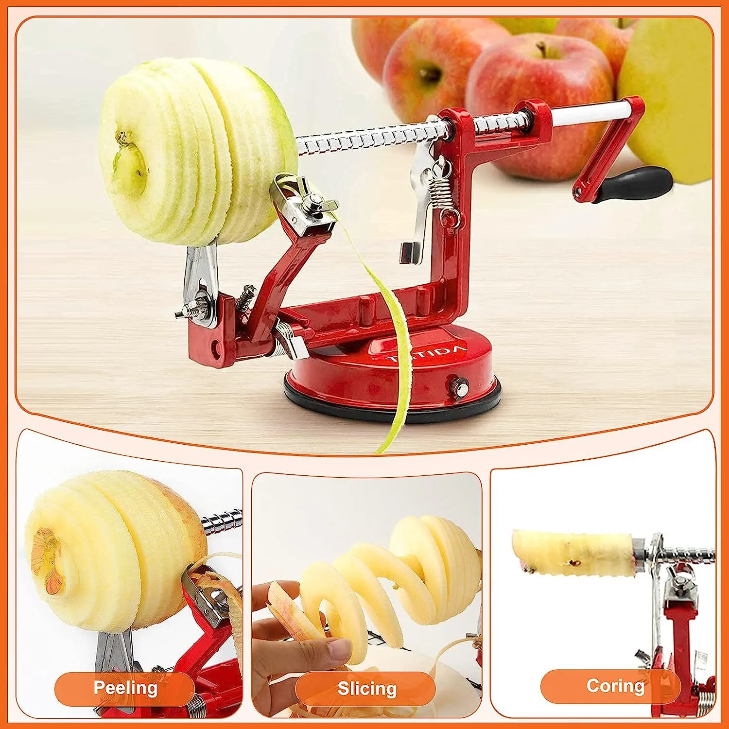 Aluminum Alloy Multi-function 3 In 1 Apple Peeler Manual Apple Peeler Cutter Apple Corer 9