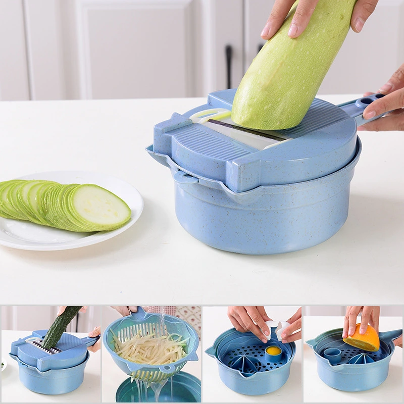 Hot Seller Kitchen Gadgets Multifunctional Vegetable Chopper Slicer Fruit Plastic Drain Basket Grater Strainer Mandoline 8