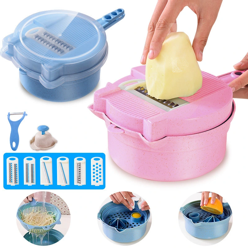 Hot Seller Kitchen Gadgets Multifunctional Vegetable Chopper Slicer Fruit Plastic Drain Basket Grater Strainer Mandoline 11