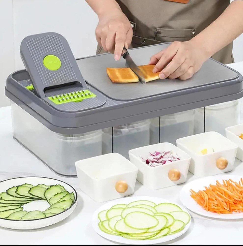 28pcs All in One Veggie Prep Station with Built-In Cutting Board