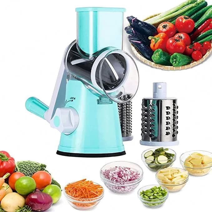 Manual 3 In 1 Rotary Cheese Grater Cheese Shredder Mandoline Stainless Steel Vegetable Slicer With 3 Blades With Suction Base